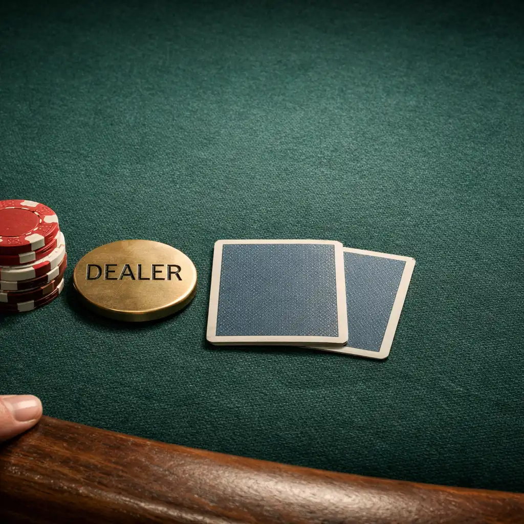 Starting chips and face-down cards on a green felt table